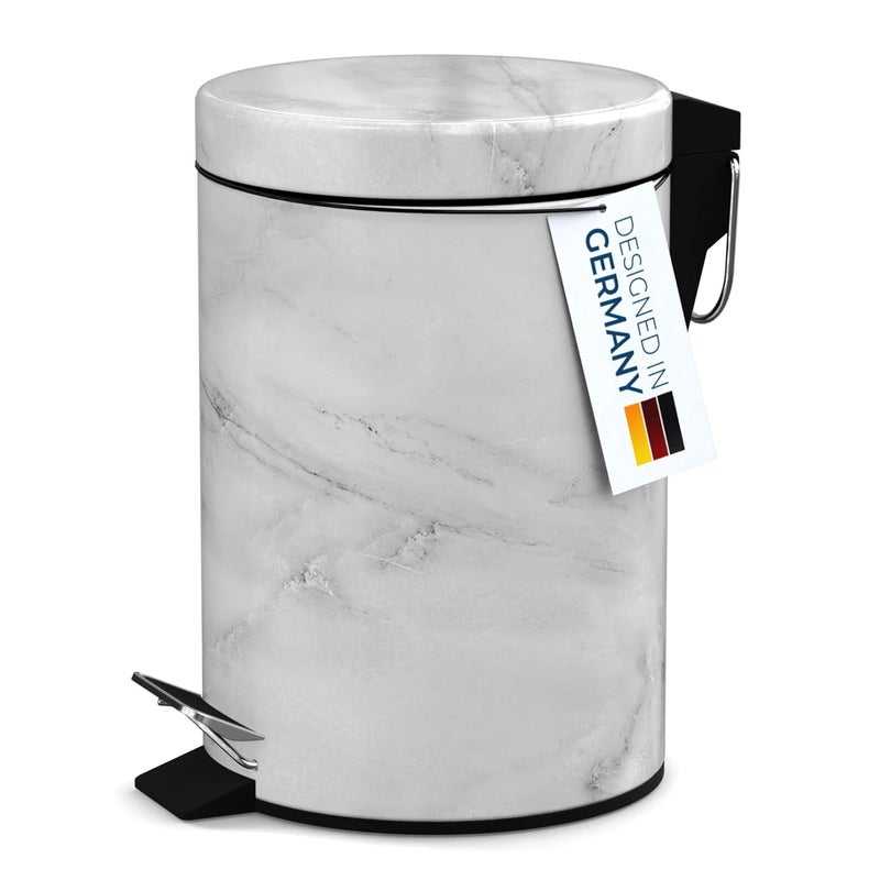 Sanilo Small Bathroom Trash Can with Lid [1.3 Gallon] - Lidded Tiny Trashcan for Garbage - Mini Metal Bin with Soft Closing Mechanism - Bath Room Accessoire Wastebin with Inner Bucket (Marble) - Image 2